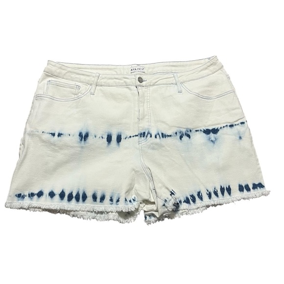 Ava and Viv Plus Size 22 Women's White and Blue Tie-Dye Shorts frayed summer - Picture 1 of 8
